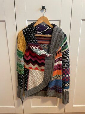 Desigual Multicolour Patchwork Knit Cardigan Jacket Size M